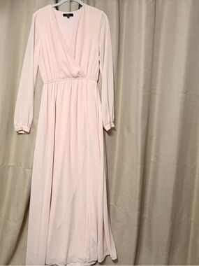 Lulu's Blush Pink Long Sleeve Wrap Maxi Dress